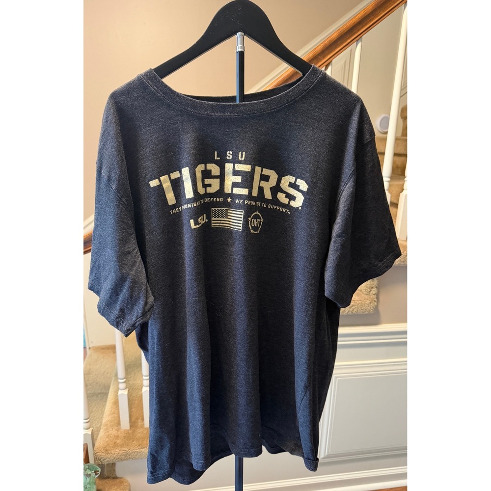 LSU Tigers OHT Military Appreciation T-Shirt Mens 2XL Charcoal Grey Flag Logo